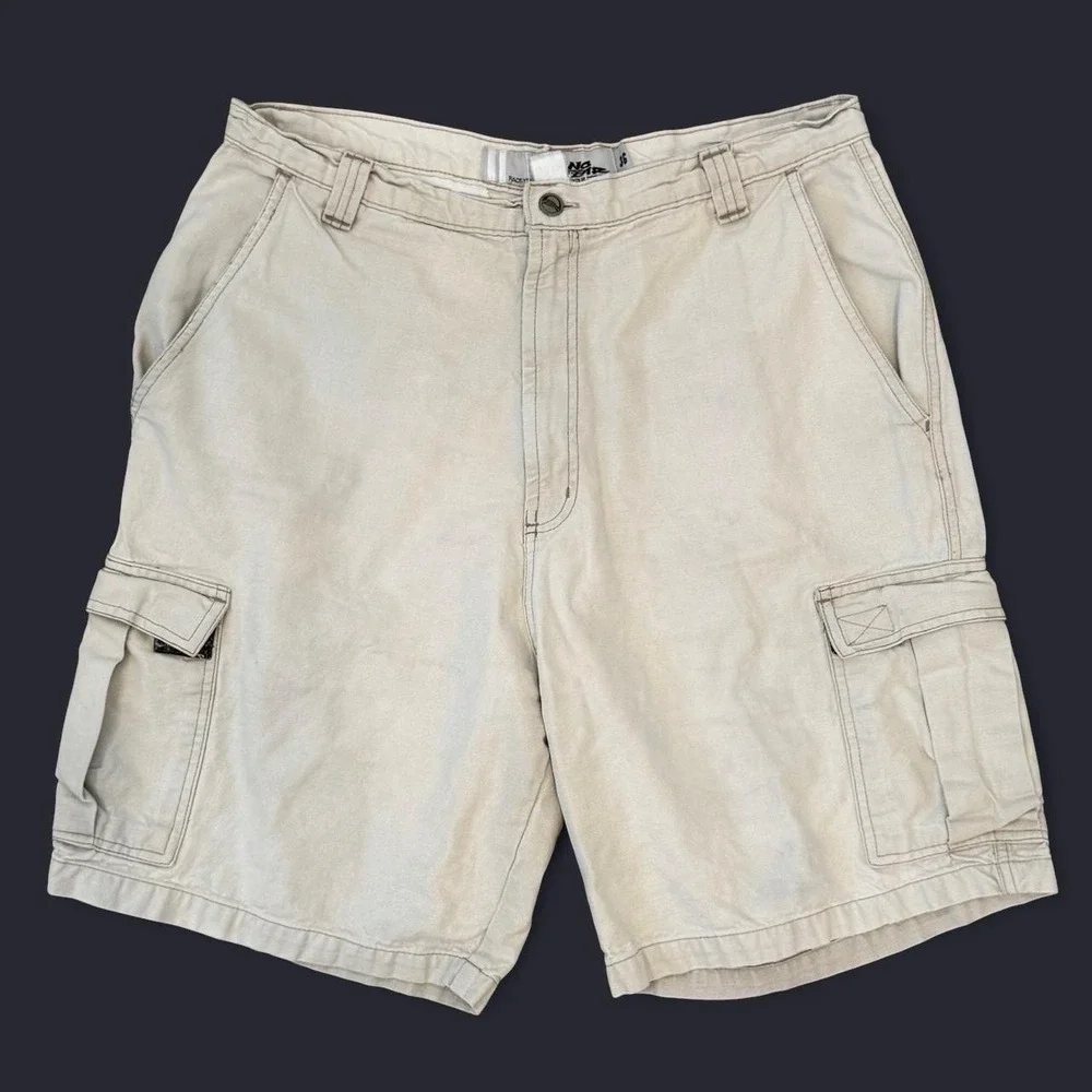 Vintage No Fear Khaki Cargo Shorts Men's 36x9 Skater Surfer Grunge 90s Y2K VTG